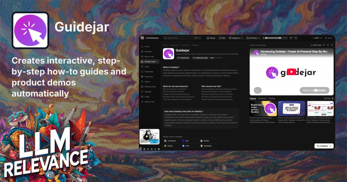 Guidejar - Create Interactive Guides Easily | LLM Relevance