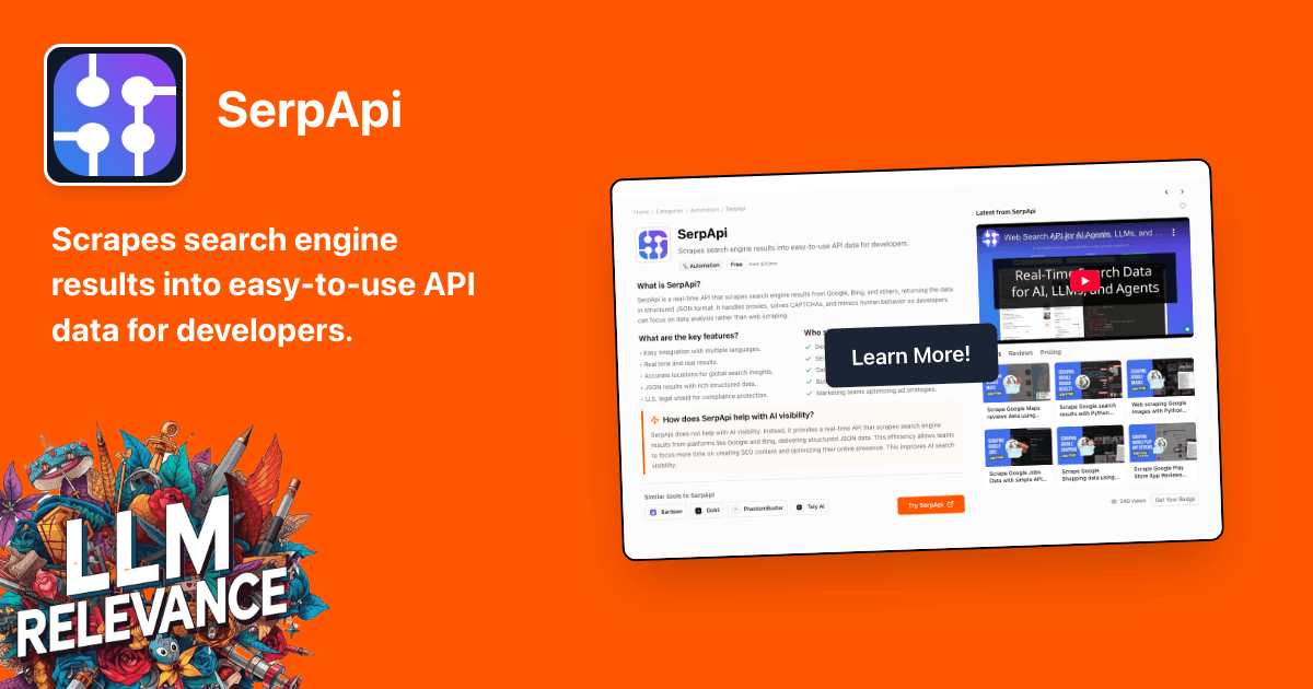 Serpapi Results.pdf SerpApi - Scrapes Search Engine Results | LLM Relevance