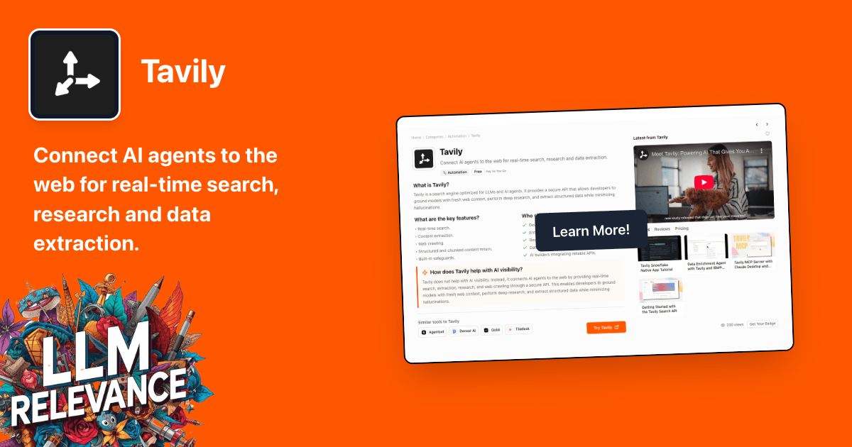 Tavily - Connect AI Agents To The Web | LLM Relevance