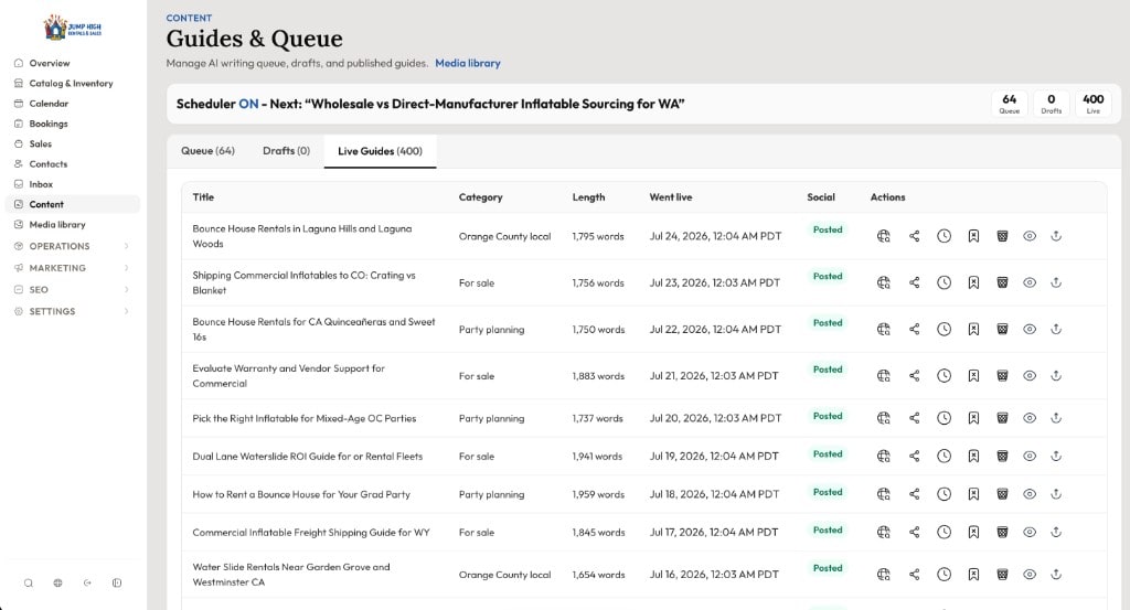 AI guides and content queue admin view