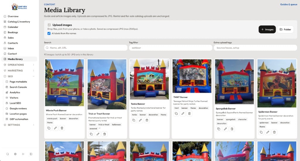 Media library admin view